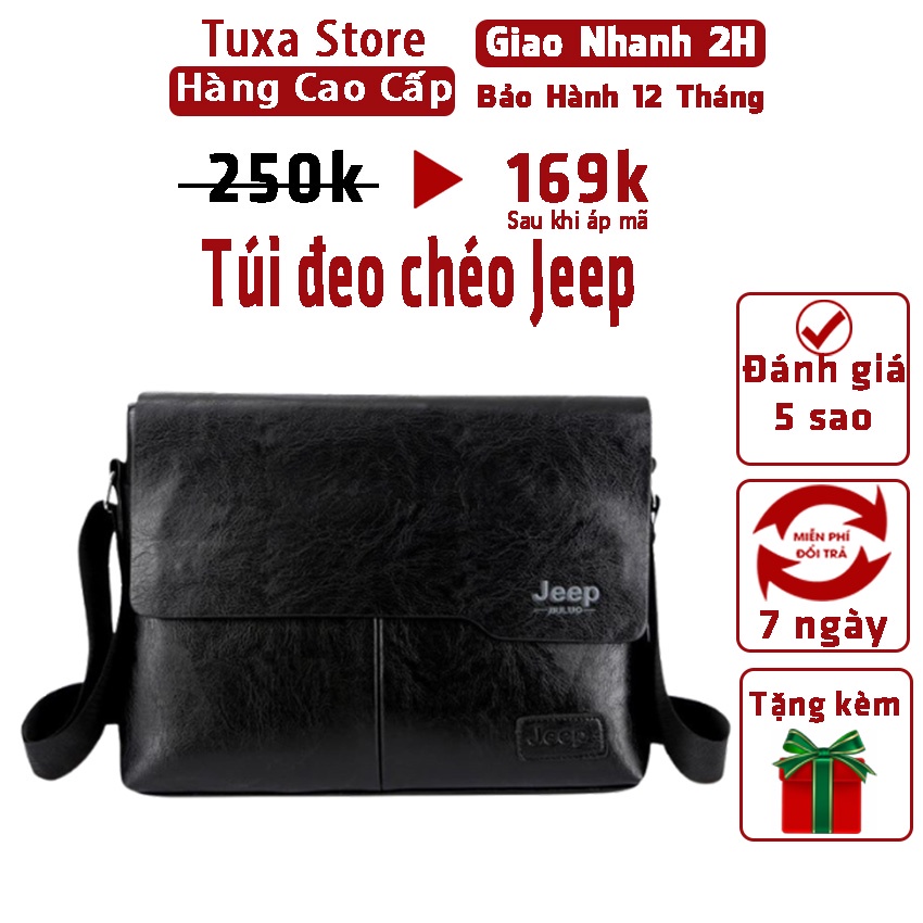 Túi đeo chéo Jeep 32cm size to đựng A4 tài liệu sách ipad Da Cao cấp chống chày xước nước Túi đeo vai nam nữ