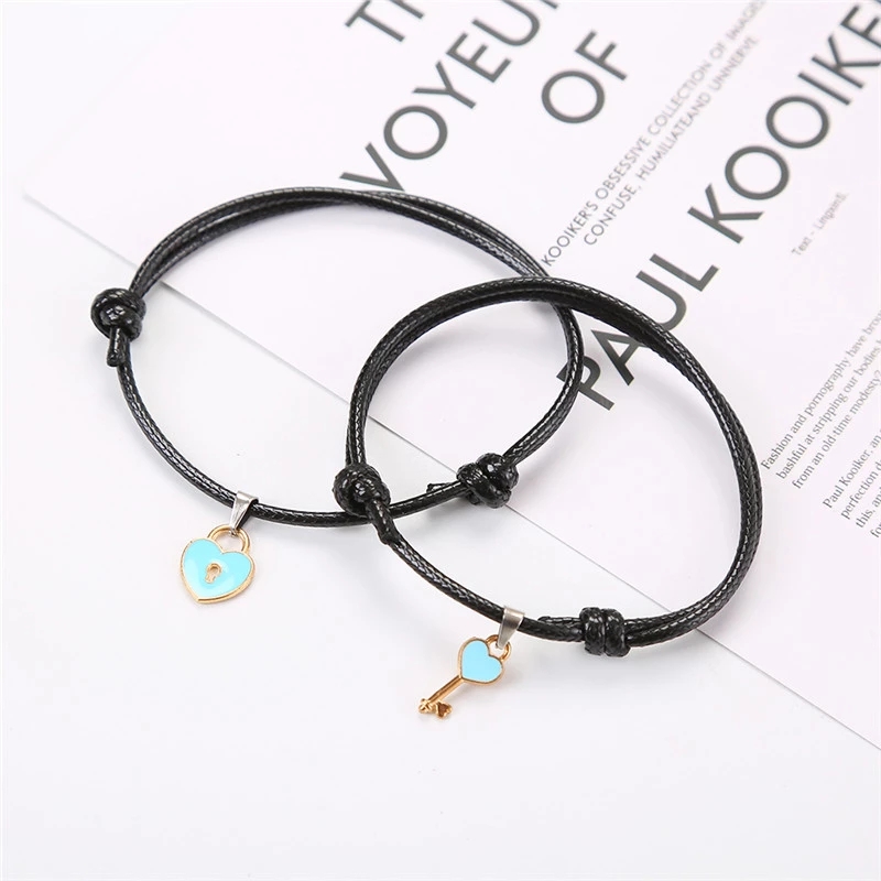Set 2 Vòng Tay Bện Dây Mặt Hình Ổ Khóa / Trái Tim Thời Trang Cho Cặp Đôi