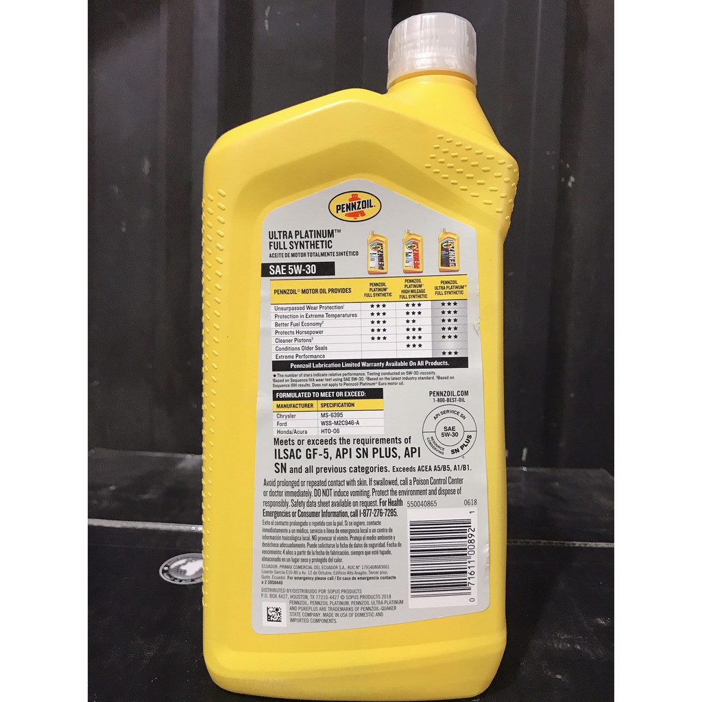 Nhớt Pennzoil Ultra Platinum 4T 5w30 946 ml