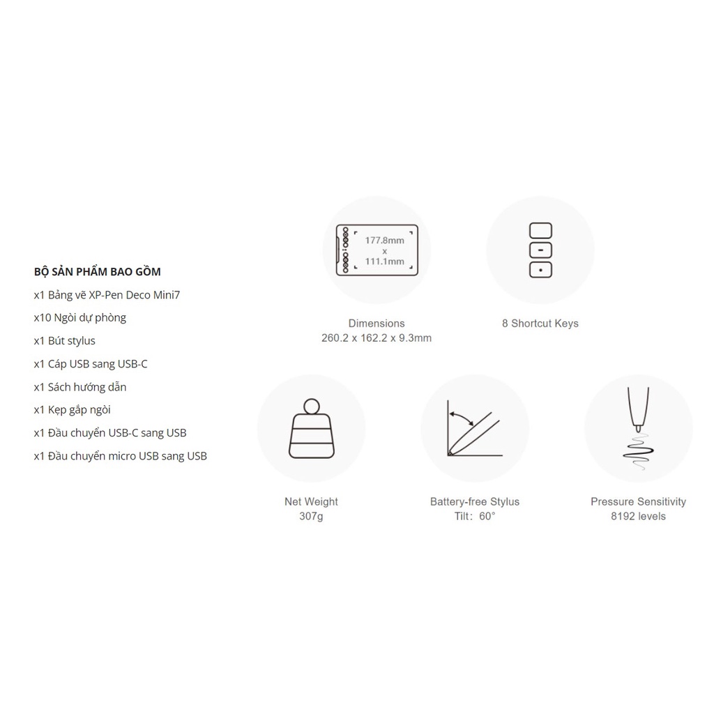 Bảng vẽ máy tính XP-Pen Deco Mini 7 kèm bút vẽ không cần pin hỗ trợ cảm ứng nghiêng - Hỗ trợ kết nối điện thoại Android