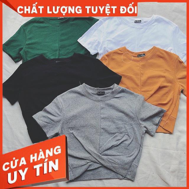 Áo croptop xoắn eo tay ngắn- vải dư xịn thun gân tăm