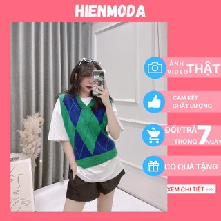 Áo len gile nữ họa tiết trám , Gile len form rộng hàn quốc