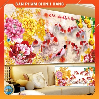 Tranh đính đá cá chép hoa mẫu đơn Cửu ngư quần hội khổ lớn vừa nhỏ GIÁ CỰC SỐC