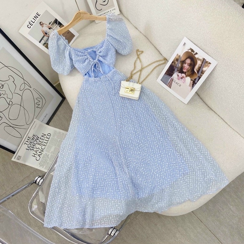 ĐẦM MIDI XANH REN BI CUTOUT KHOEN LƯNG