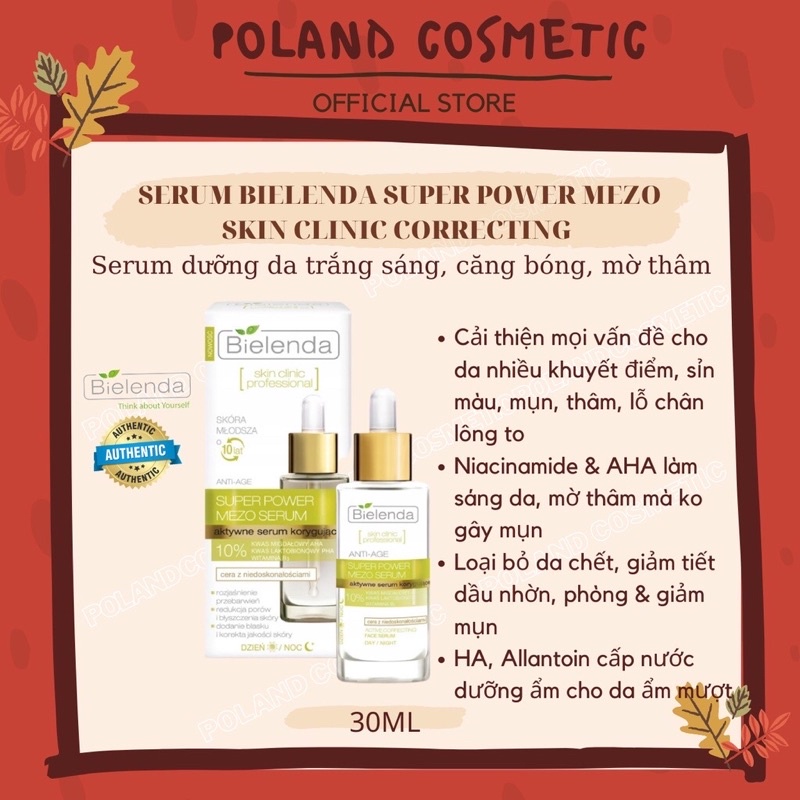 Serum Bielenda Super Power Mezo Skin Clinic Correcting 30ml dưỡng da trắng sáng, căng bóng, mờ thâm