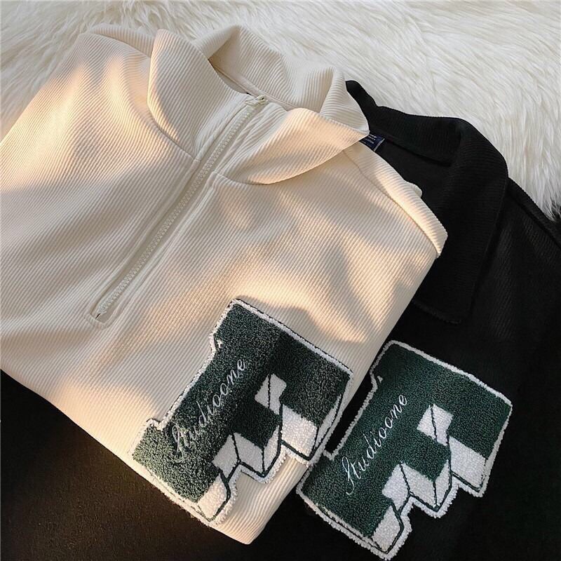 Áo Polo Sweater Form To Thêu Chữ F Nam Nữ Tay Bồng Cổ Bẻ Unisex Bassic