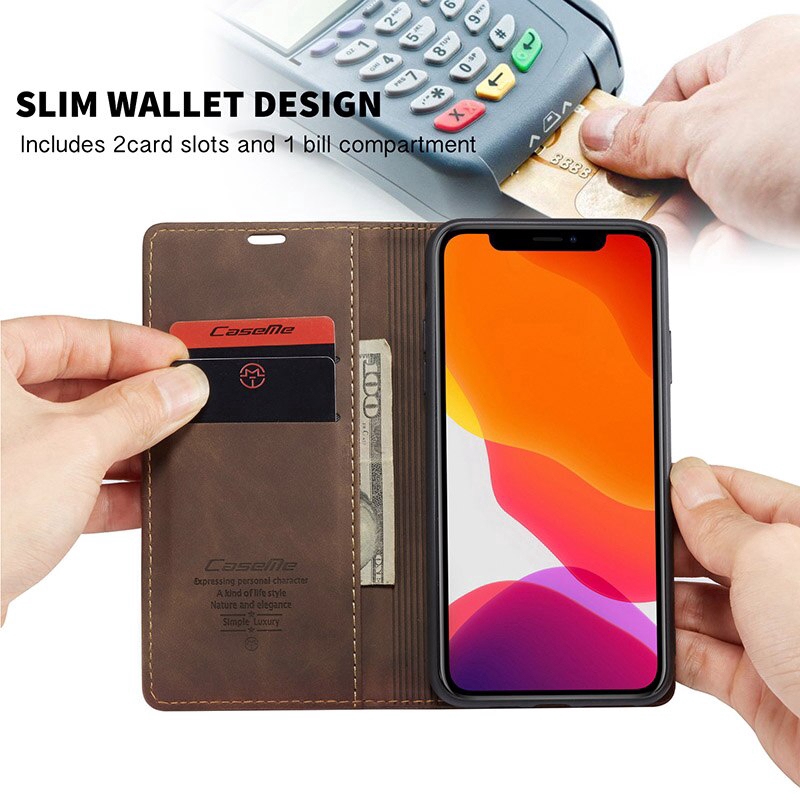 Caseme Magnetic Flip Card Wallet Leather Case For iPhone 11 Pro X XR XS Max 7 8 6 6s Plus Anti-knock Phone Holder Protection Cover