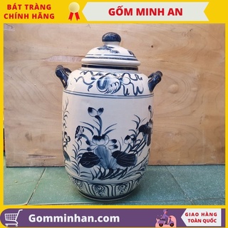 Hũ đựng gạo vẽ sen cá gốm Minh An Bát Tràng dung tích 10l đựng 8kg gạo