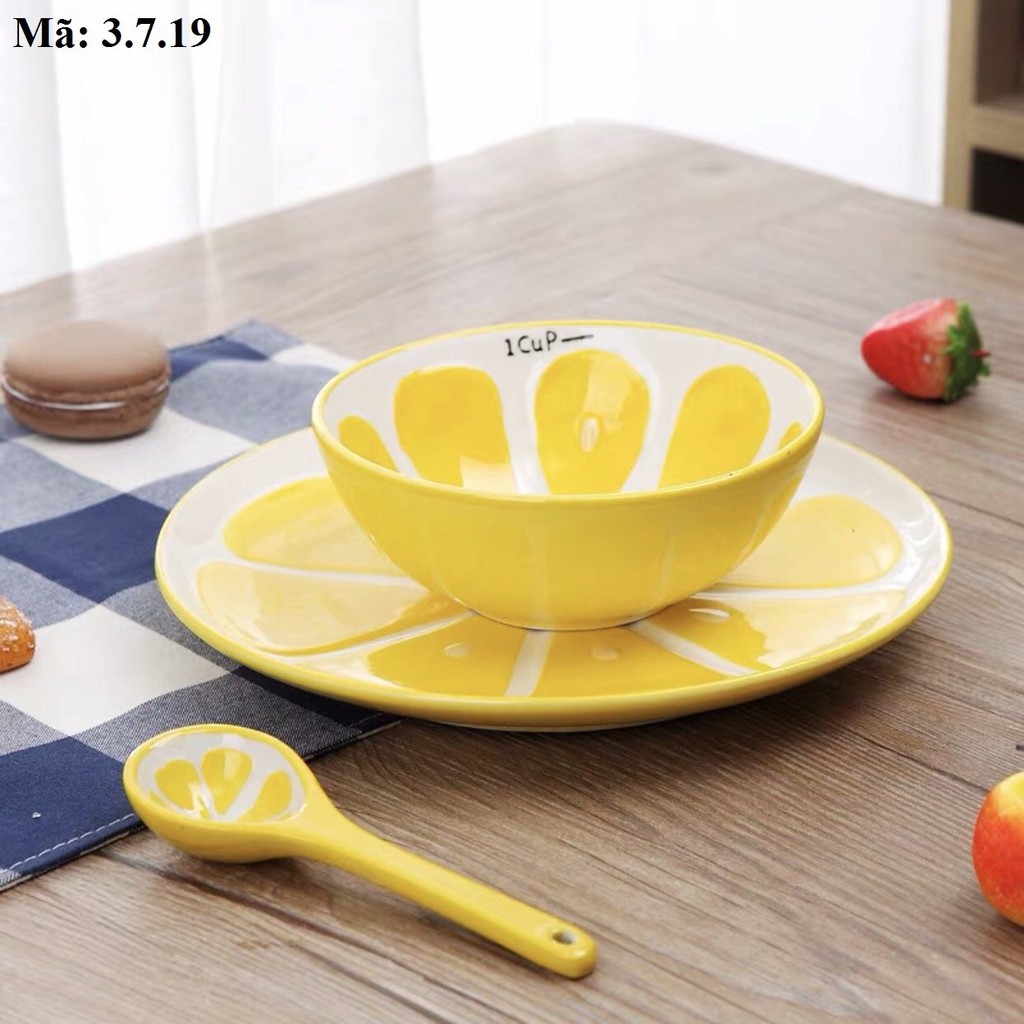 Bát cốc đĩa múi cam chanh vàng, sứ vẽ tay bộ đồ bàn ăn: 3.7.19