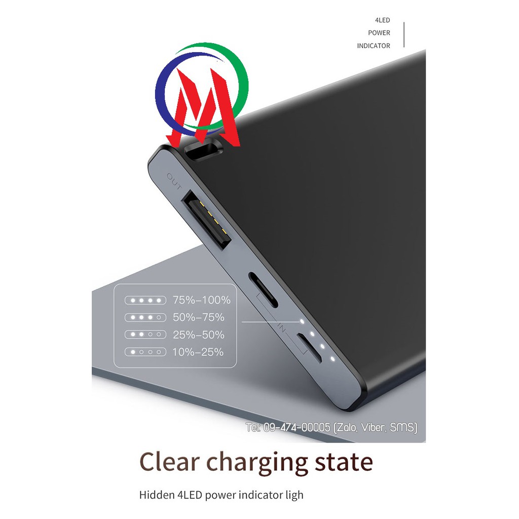 Pin sạc dự phòng Baseus BS-10KP103 10.000mAh 2A Dual input Type-C/ MicroUSB dung lượng chuẩn