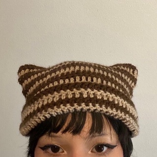 Nón tai mèo len móc thủ công - Crochet cat ear beanie handmade