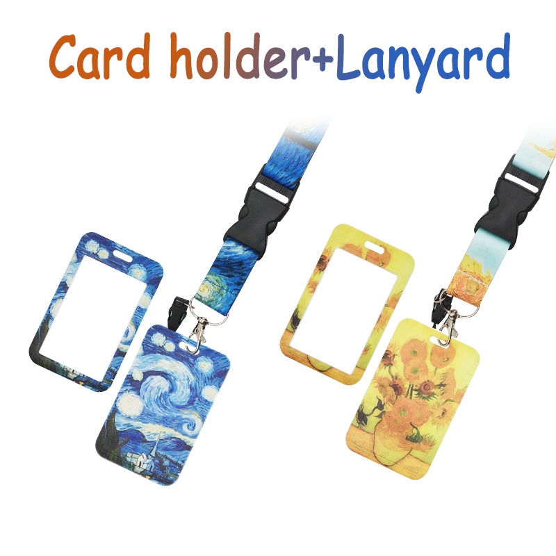 Set dây đeo thẻ tên + bao đựng thẻ họa tiết tranh sơn dầu Vincent Van Gogh tháo lắp n