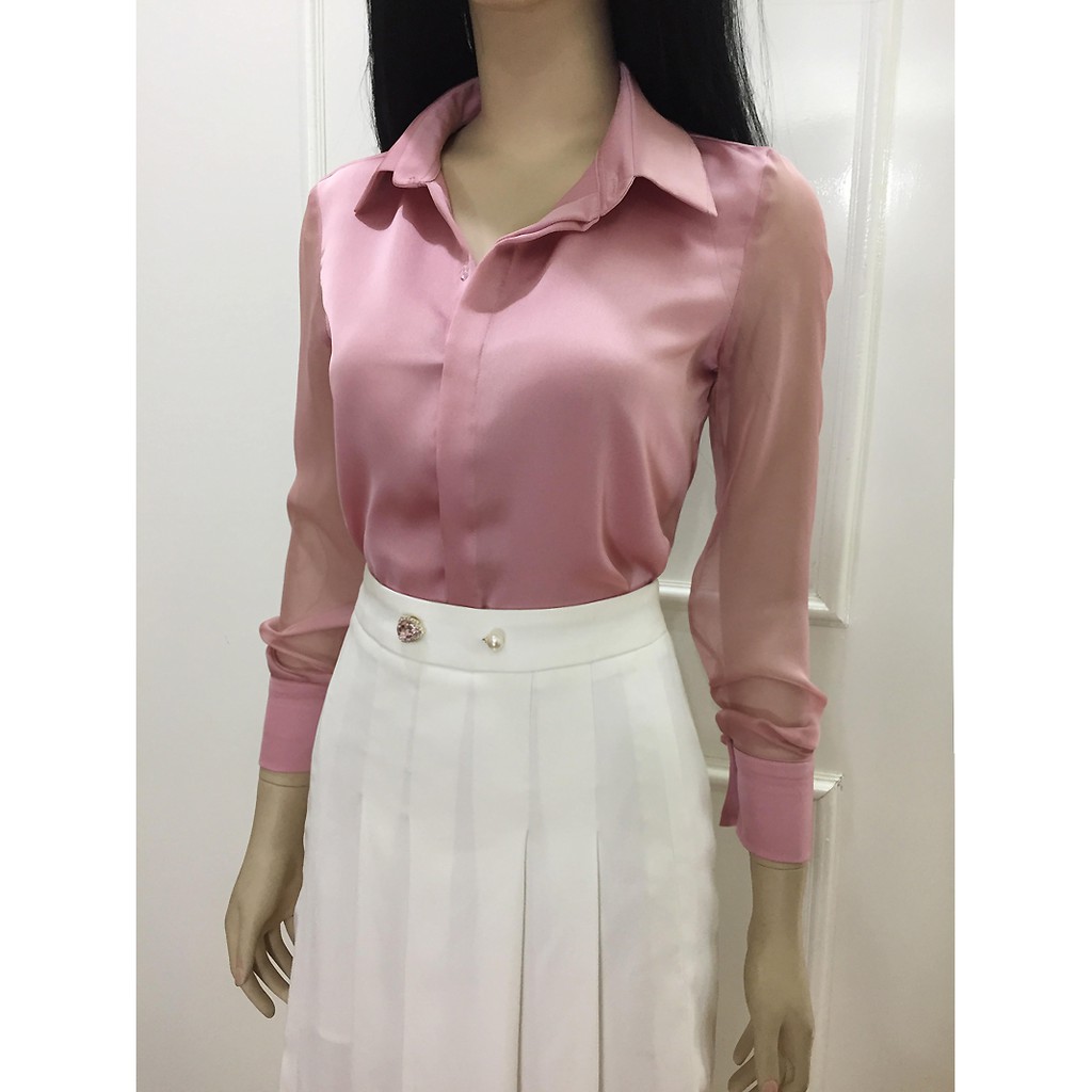 Áo sơ mi nữ màu xanh💖Áo nữ công sở tay voan hàng cao cấp | BigBuy360 - bigbuy360.vn