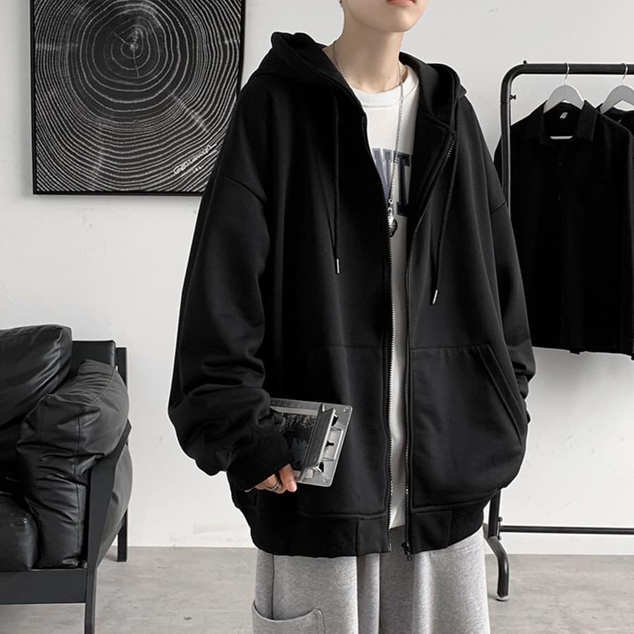 Áo Khoác Nỉ Bông Trơn Hoodie Zip Basic Form Rộng Unisex Nam Nữ Couple Ulzzang NUPAKACHI