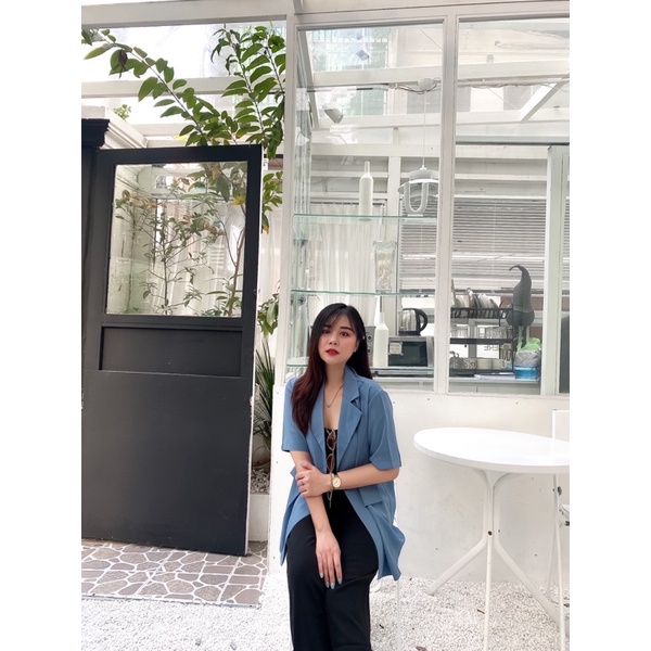 Áo vest Blazer Nữ Ngắn tay Form rộng Dáng dài Áo Blazer 4 cúc Màu trơn Phong cách Hàn Quốc Ulzzang Thời trang