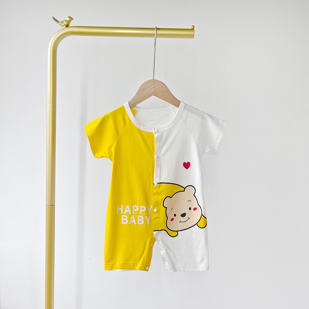 Bộ Áo Liền Quần Tay Ngắn Chất Liệu Cotton In Họa Tiết Hoạt Hình Dễ Thương Thời Trang Mùa Hè Cho