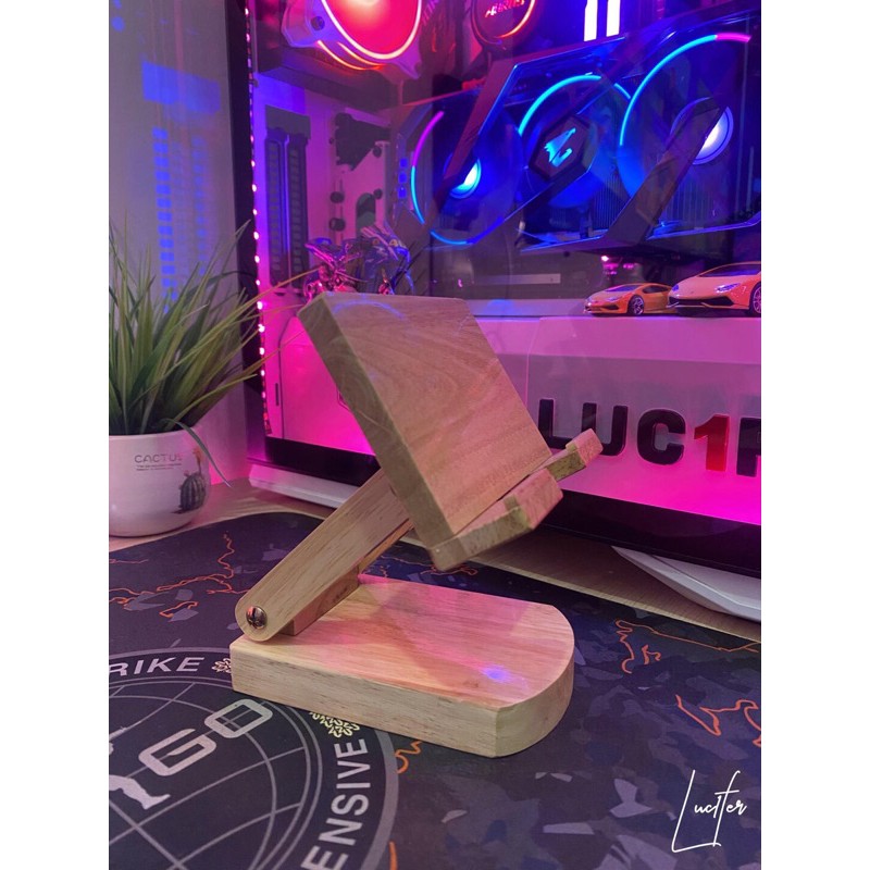 Giá Đỡ Điện Thoại Gỗ Để Bàn, Quay TikTok, Livestream, Xem Video xoay 360 độ kích thước lớn