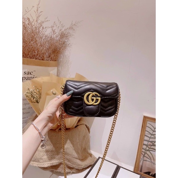 Túi xách nữ đeo chéo GG tim lót nhung size 18Freeship