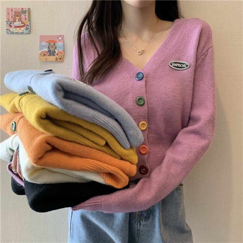 MỚI Áo cardigan dệt kim tay dài cổ chữ V phong cách Hàn Quốc cho nữ