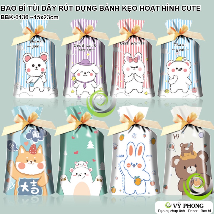 SET 10 BAO BÌ TÚI NHỰA DÂY RÚT BUỘC MIỆNG HOẠT HÌNH XUÂN NĂM MỚI NOEL ĐỰNG BÁNH KẸO LÀM QUÀ TẶNG CÁC DỊP LỄ TẾT BBK-0136