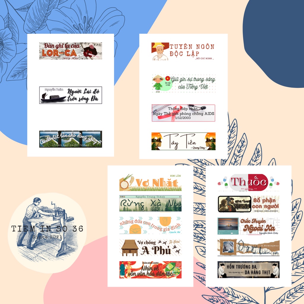 Set 21 sticker Ngữ Văn 12 - Có tựa đề bài văn học lớp 12 cả 2 học kì