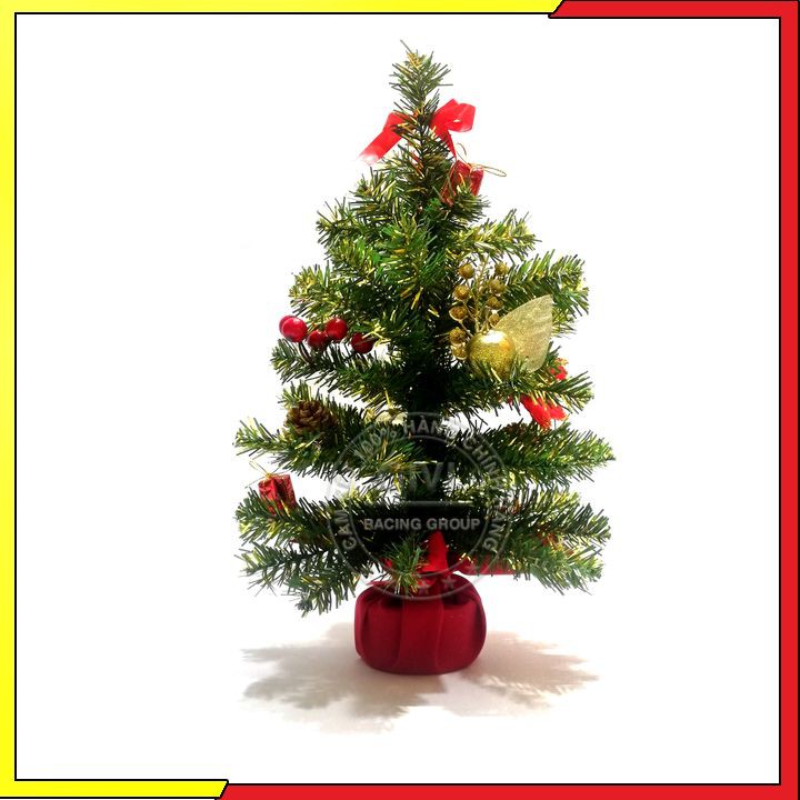 Cây Thông Noel Mini Để Bàn 40Cm Màu Xanh Vàng Trang Trí Đế Nhựa Bọc Vải Đỏ