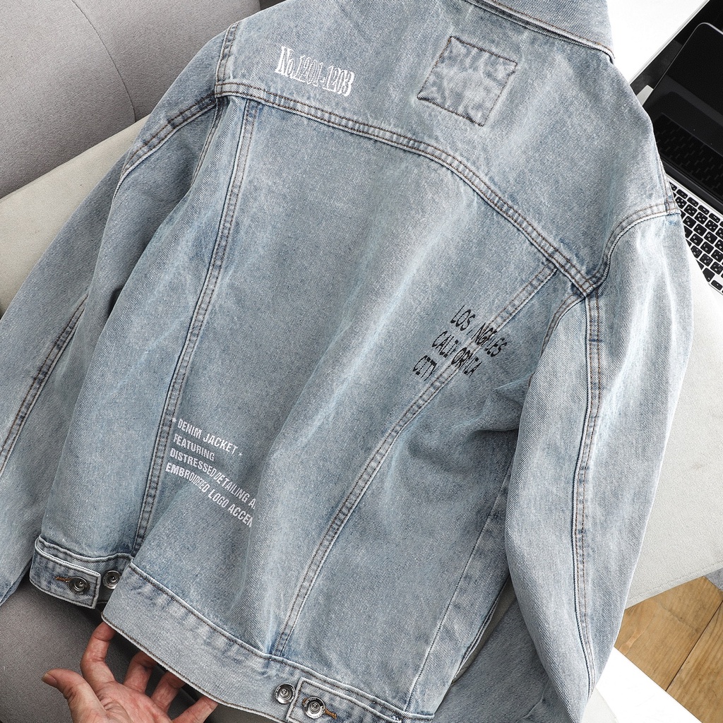 Áo khoác Jean nam GRAYHOMME chất denim bò xịn họa tiết - CJ100