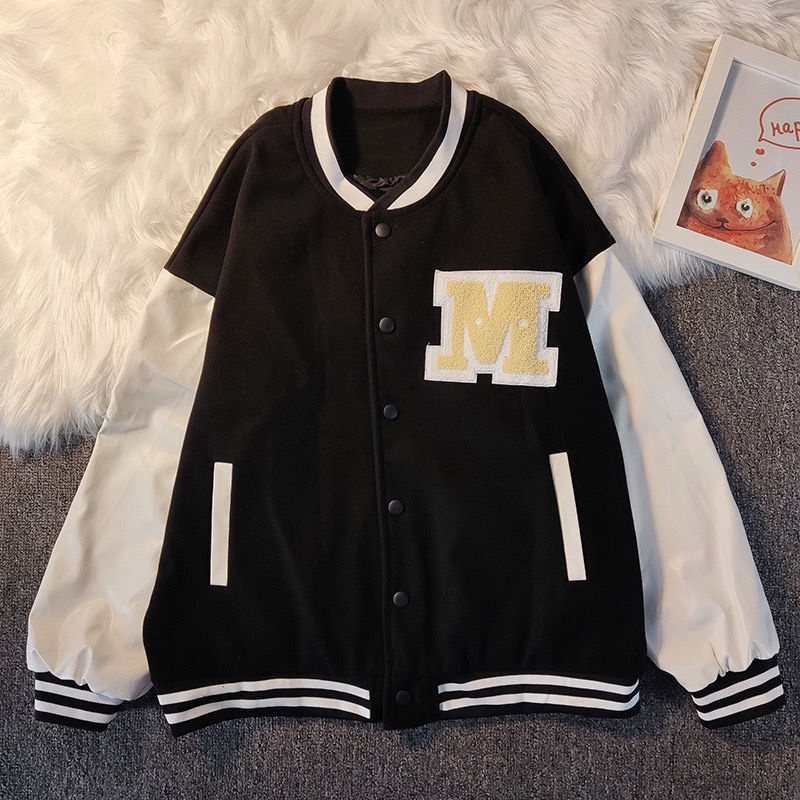 Áo khoác bóng chày thêu chữ phong cách retro thời trang cho nữ