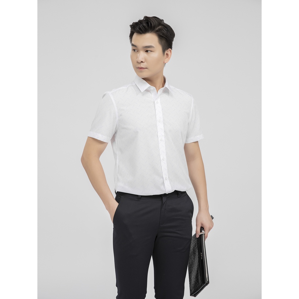 Áo sơ mi nam ngắn tay ARISTINO họa tiết dệt jacquard trắng xanh trẻ trung, nổi bật - ASS195S1