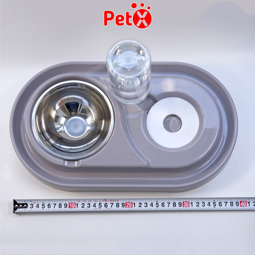 Bát ăn chống kiến cho mèo chó hai ngăn đôi có bát inox kèm bình nước tự động