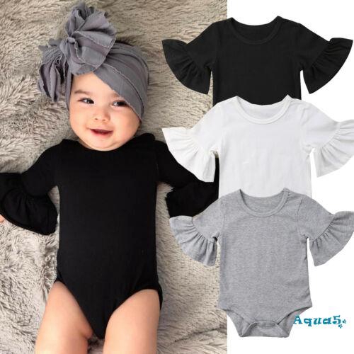 Áo liền quần tay dài ống loe màu trơn xinh xắn cho bé gái sơ sinh