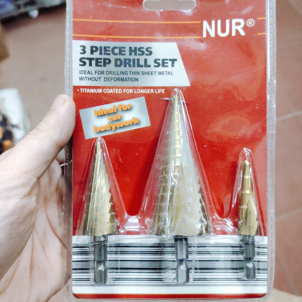 Bộ 3 mũi khoan tháp xoắn chuôi lục giác 4 - 32 mm chính hãng NUR