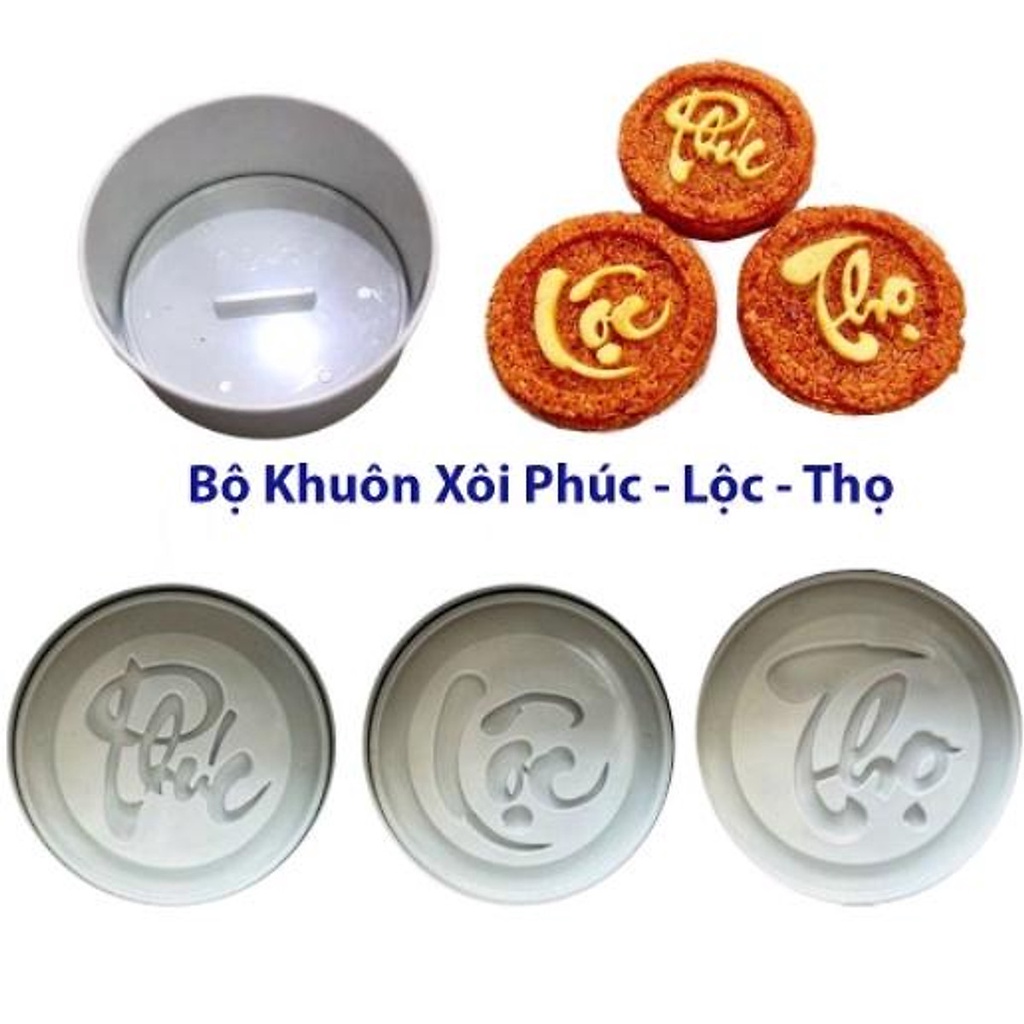 Bộ khuôn xôi Phúc Lộc Thọ, khuôn bánh bằng nhựa an toàn thực phẩm,tiện ích