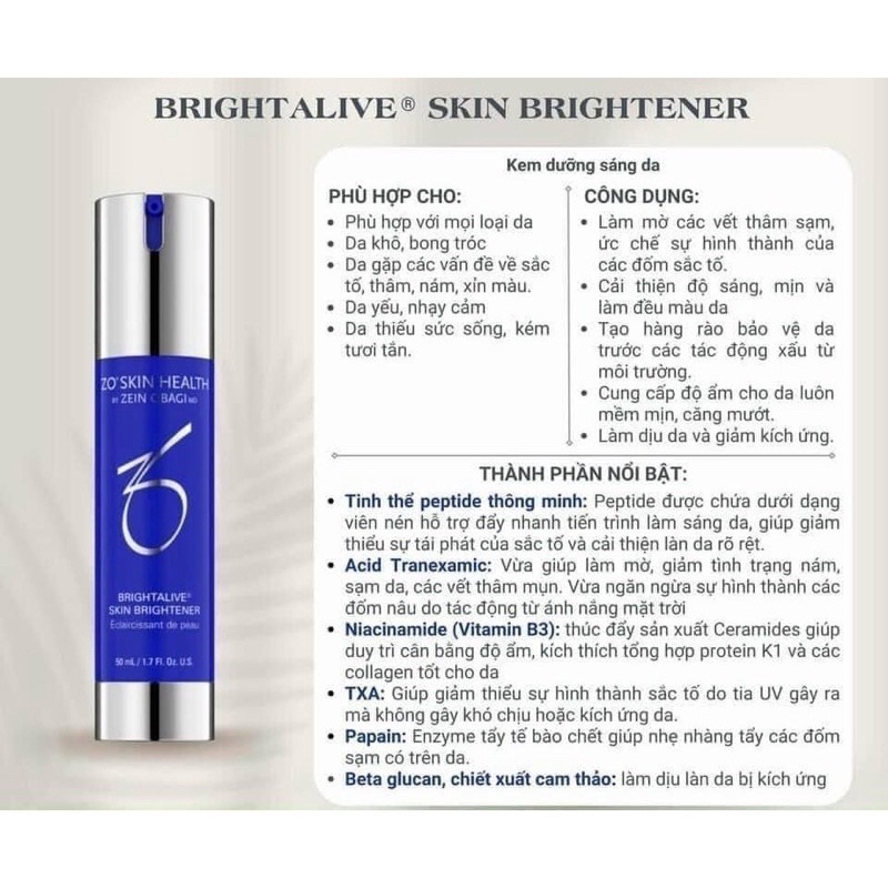 KEM DƯỠNG SÁNG DA ZO - BRIGHTALIVE