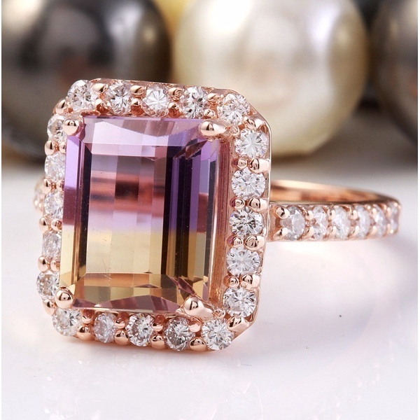 Nhẫn Đính Hôn Màu Vàng Hồng Đính Đá Quý Tự Nhiên Cá Tính Dành Cho Cô Dâu