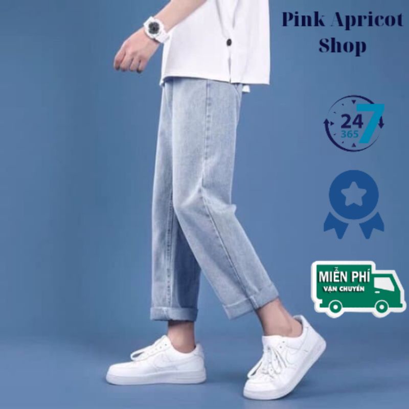 Quần jean bò baggy nam quần jean baggy nam dáng Unisex hàng Quảng Châu phong cách Hàn Quốc Pink Apricot Shop | BigBuy360 - bigbuy360.vn