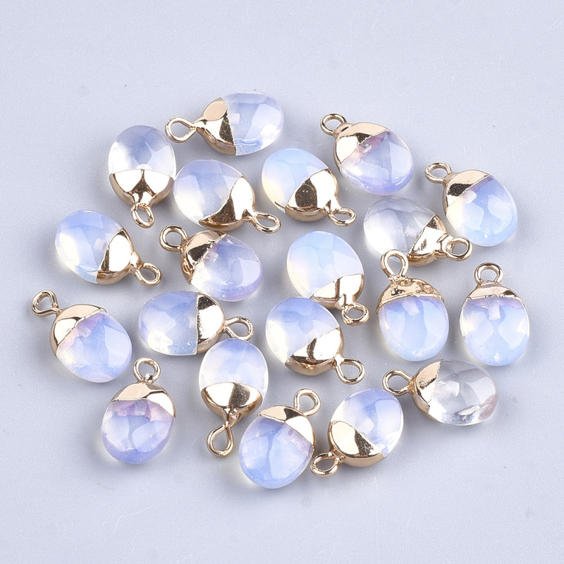 CHARMS Set 2 Mặt Dây Chuyền Đá Ngọc Bích Tự Nhiên Hình Oval