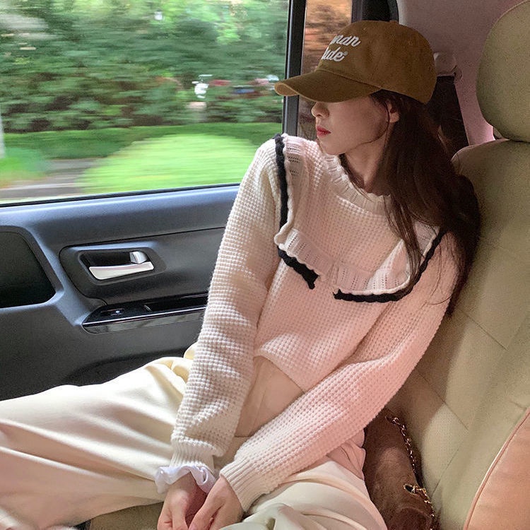 Áo sweater dáng rộng cổ búp bê thiết kế thời trang phong cách Hàn Quốc