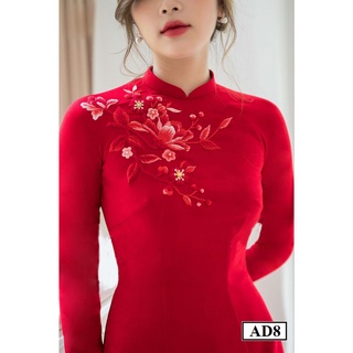 Áo dài Đỏ đính đá thêu tay thủ công hàng thiết kế AD8 BUTINO SHOP thời trang nữ Cao Cấp