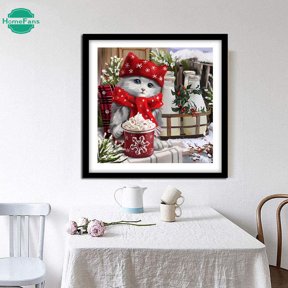 Bộ tranh đính đá 5D tự làm kiểu động vật phong cách Giáng Sinh trang trí nội thất cỡ 30x30cm