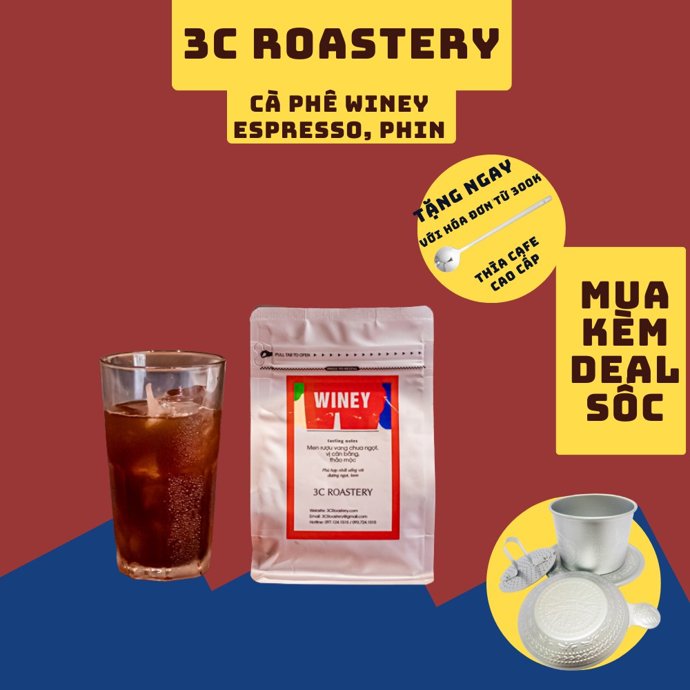 cà phê espresso 3C ROASTERY mã WINEY hạt bột nguyên chất pha máy men rượu vang, vị cân bằng thảo mộc