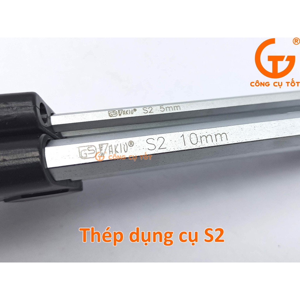 Bộ lục giác 9 cây đầu bi 1.5-10mm WAKIO thép S2 xi trắng loại dài 235mm