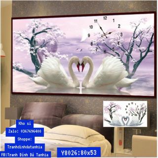 Tranh đính đá đồng hồ thiên nga y8026: 80x53cm