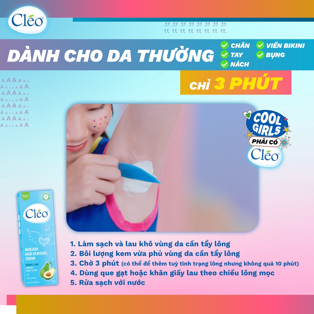 Combo 3 kem tẩy lông Cléo 25g/ hộp cho da thường Cléo Avocado Hair Removal Cream Normal Skin từ bơ an toàn, hiệu quả