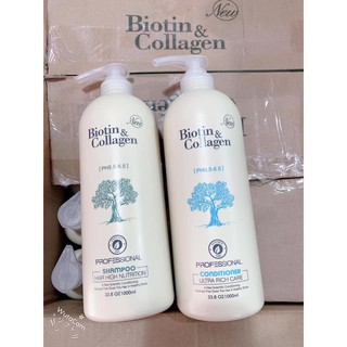 Cặp dầu gội xả Biotin & Collagen trắng phục hồi chống rụng và kích thích mọc tóc của Ý 1000mlx2