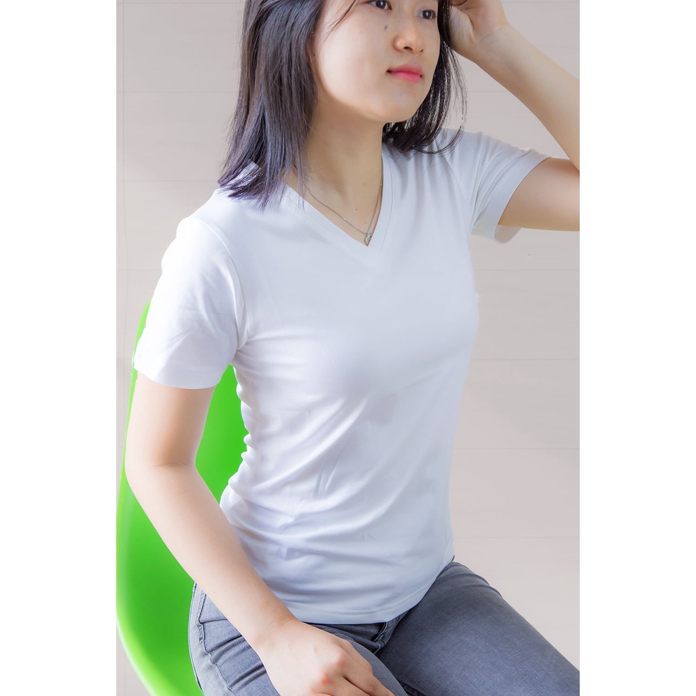 Áo phông nữ cổ tim cotton co giãn 4 chiều màu siêu đẹp