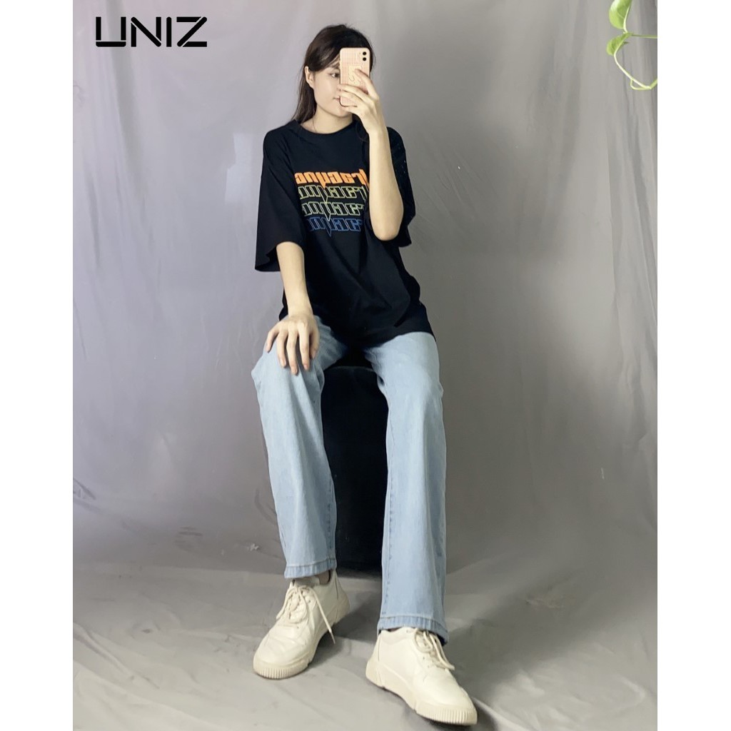 Quần Jean Nữ Loang Mãu UNIZ Q9018 (Màu Xanh), Unisex, Dáng Dai, Cạp Cao, Ống Suông, Rộng, Vải Jean Mềm, Không Bai Màu