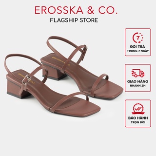Erosska - Giày sandal cao gót nữ hở mũi quai mảnh gót vuông cao 4cm màu nâu - EM079