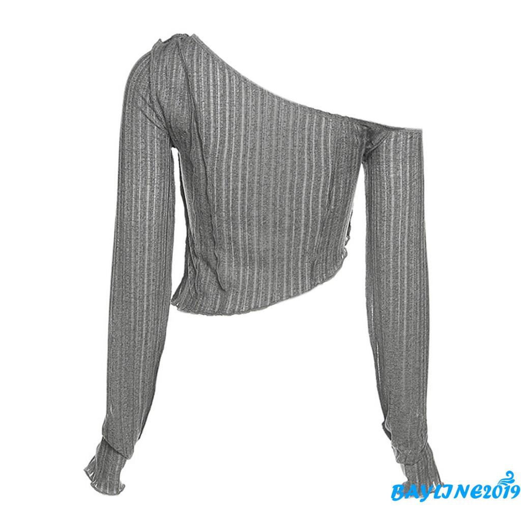 Áo Croptop Tay Dài Dáng Ôm Màu Trơn Quyến Rũ Dành Cho Nữ