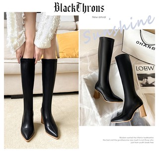 [BlackThrons] 2021 thời trang giày da nữ bốt đùi  cao cổ
